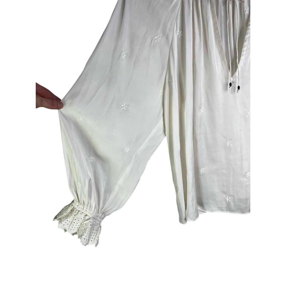 Ulla Johnson Creamy White Peasant Blouse Womens 8 Ruffle Trim Drawstring - Picture 7 of 10